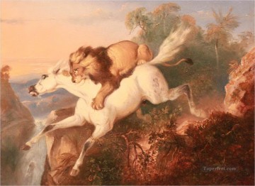 caballo atacado por león Pinturas al óleo